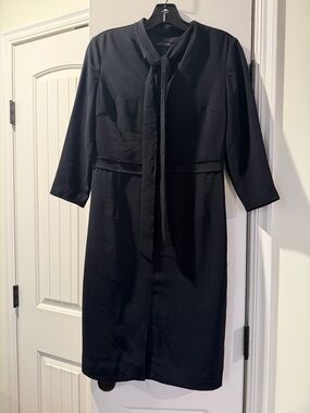 Banana Republic Black Long-Sleeve Tie-Neck Sheath Dress 6p Gorgeous! LBD